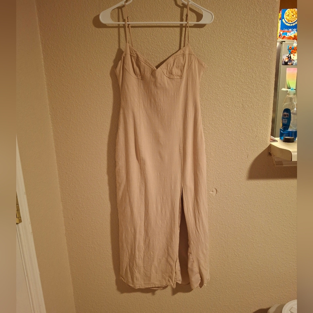 Zara Beige Slip Dress Sz Med Sexy Beach Summer Vacation
